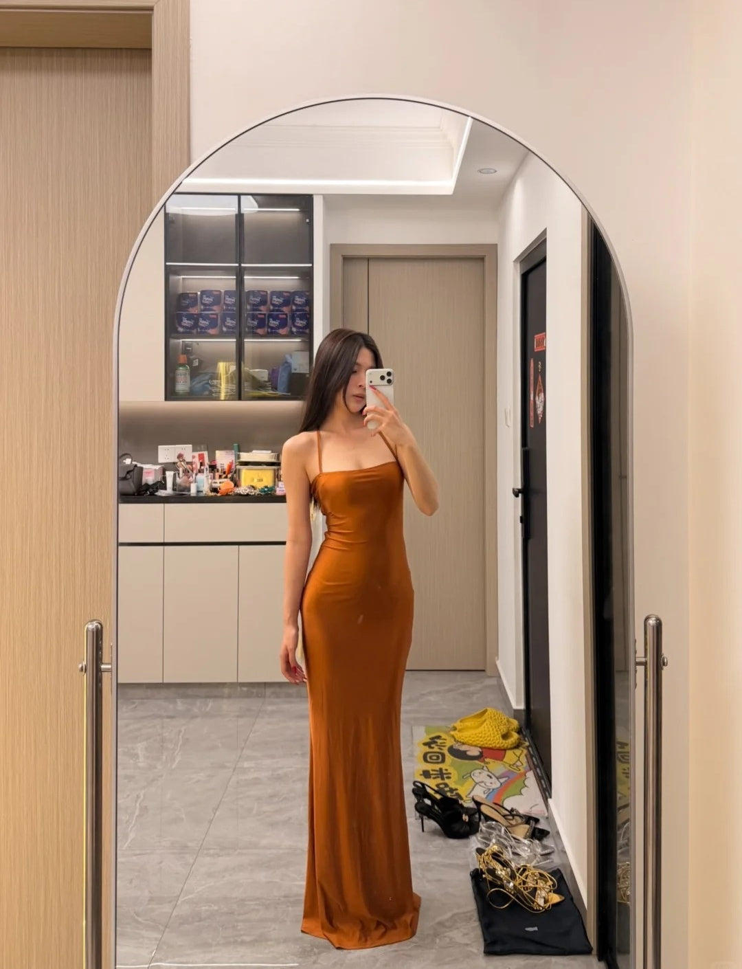 Sexy Sheath Long Evening Dress Spaghetti Straps Satin Party Dress Sleeveless Guest Dress DP05338