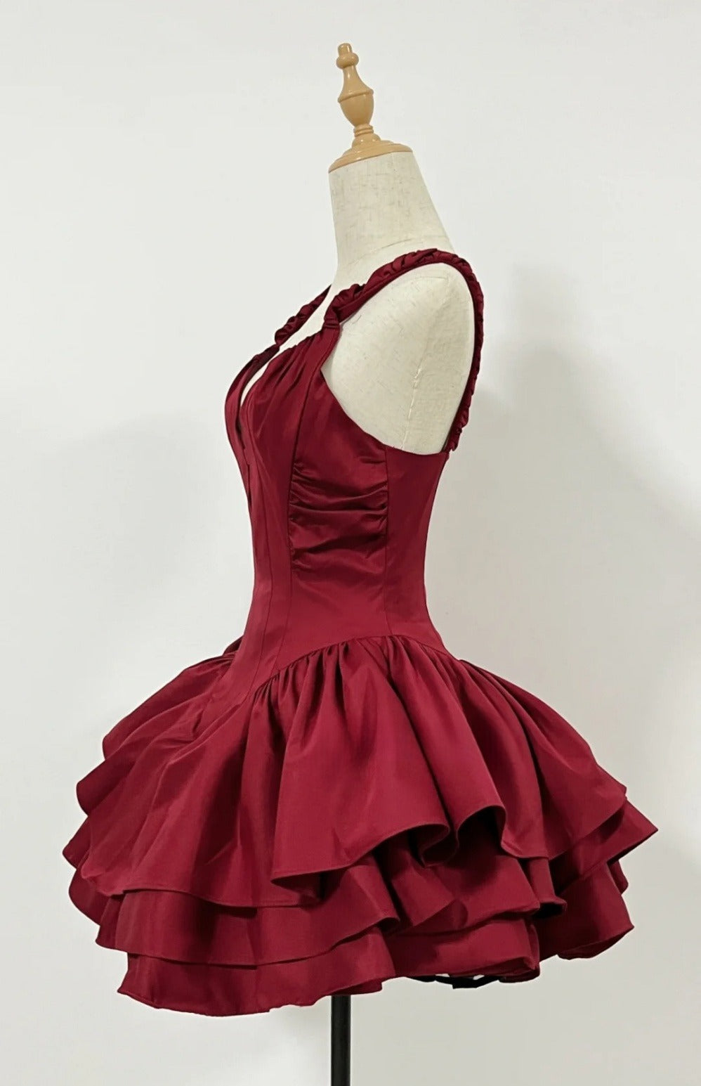Classy Burgundy Short Prom Dress Satin A-Line Birthday Dress Straps Sleeveless Formal Dress DP05376
