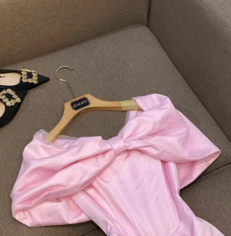 Vintage Pink Bow Design A-Line Short Party Dress Cocktail Dress Homecoming Dress HZ1024