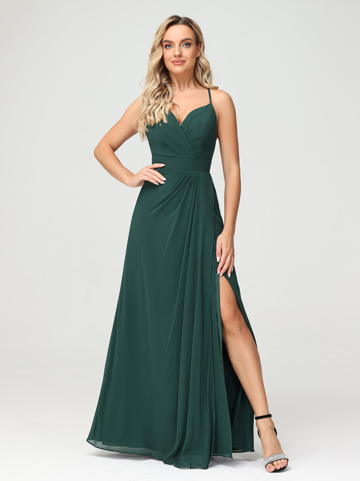 Sexy Deep V Neck Dress with Slit Dark Green
