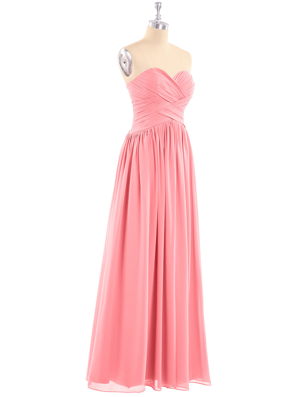 Chiffon Bridesmaid Dresses Cross Pleated Bodice Watermelon