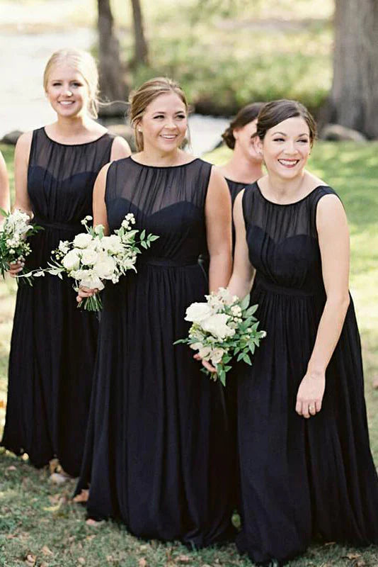 Elegant Dark Navy Chiffon Floor Length Bridesmaid Dress/Formal Women's Dresses