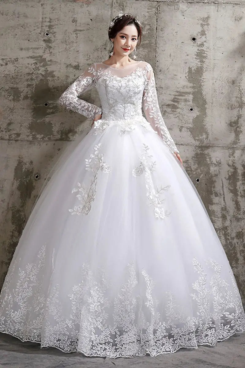 Customized Flower Wedding Dresses Plus Size Full-Sleeve Gowns