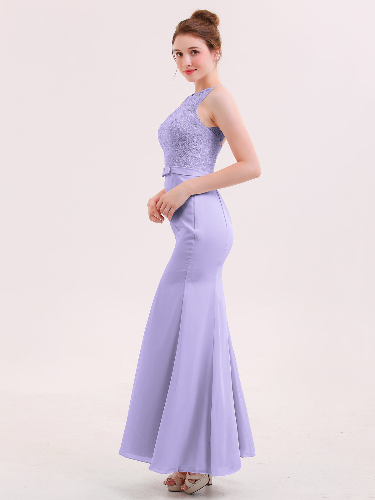 Illusion Neck Mermaid Dress with Open Back-Lilac