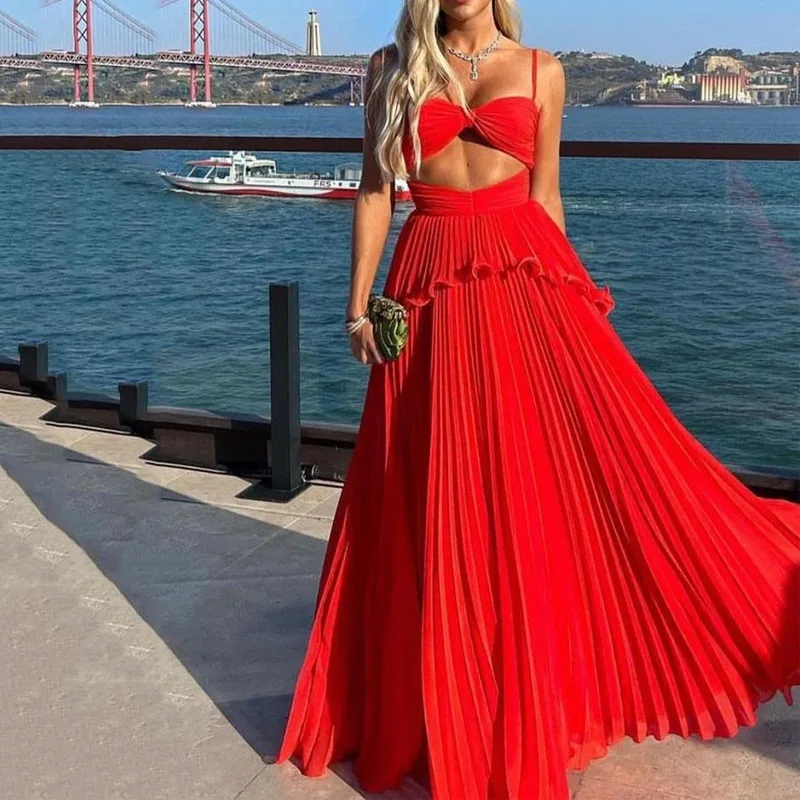 Summer Party Dress Sexy Sling Dress Solid Sleeveless Backless Prom Dress Long A-line Skirt Dresses cc506