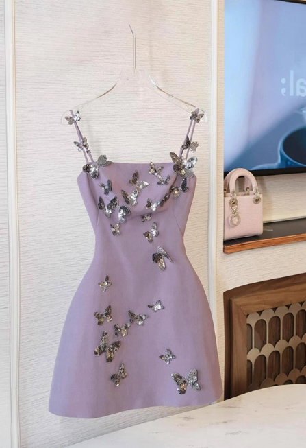 Stunning Homecoming Dress Spaghetti Straps Butterfly Short Prom Dress Cocktail Dress Birthday Party Dress HZ0319