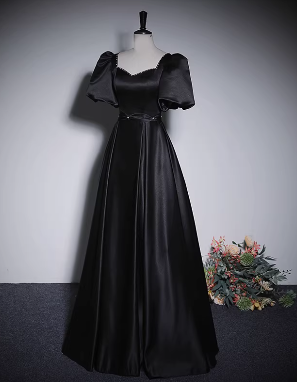 Minimalist Prom Dress Black A Line Sweetheart Pleated Gala Dress Evening Dress Formal Dress HZ0319