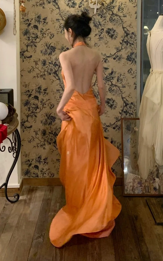 Retro Prom Dress Halter Pleated Gala Dress Cockatail Dress Evening Dress HZ0319