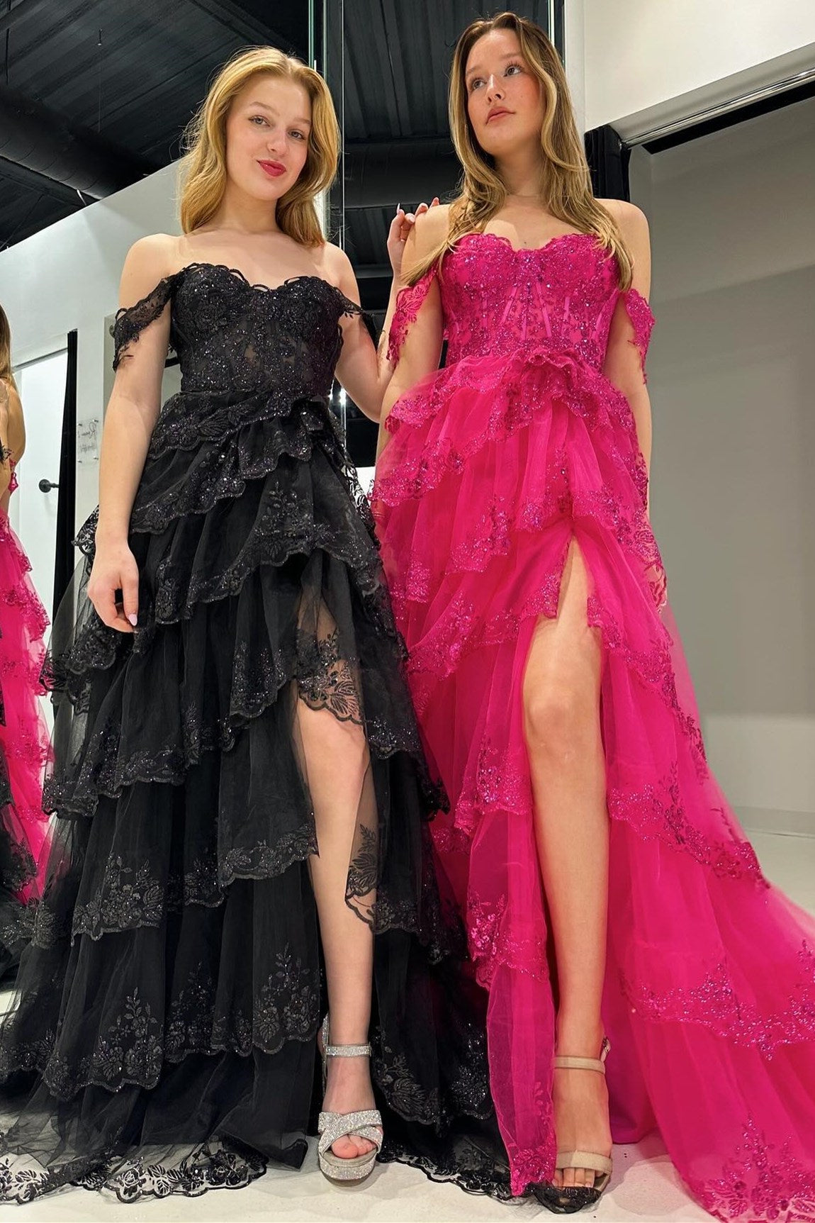 A-Line Appliques Off-the-Shoulder Ruffle Empire-Waist Sleeveless Long Prom Dress