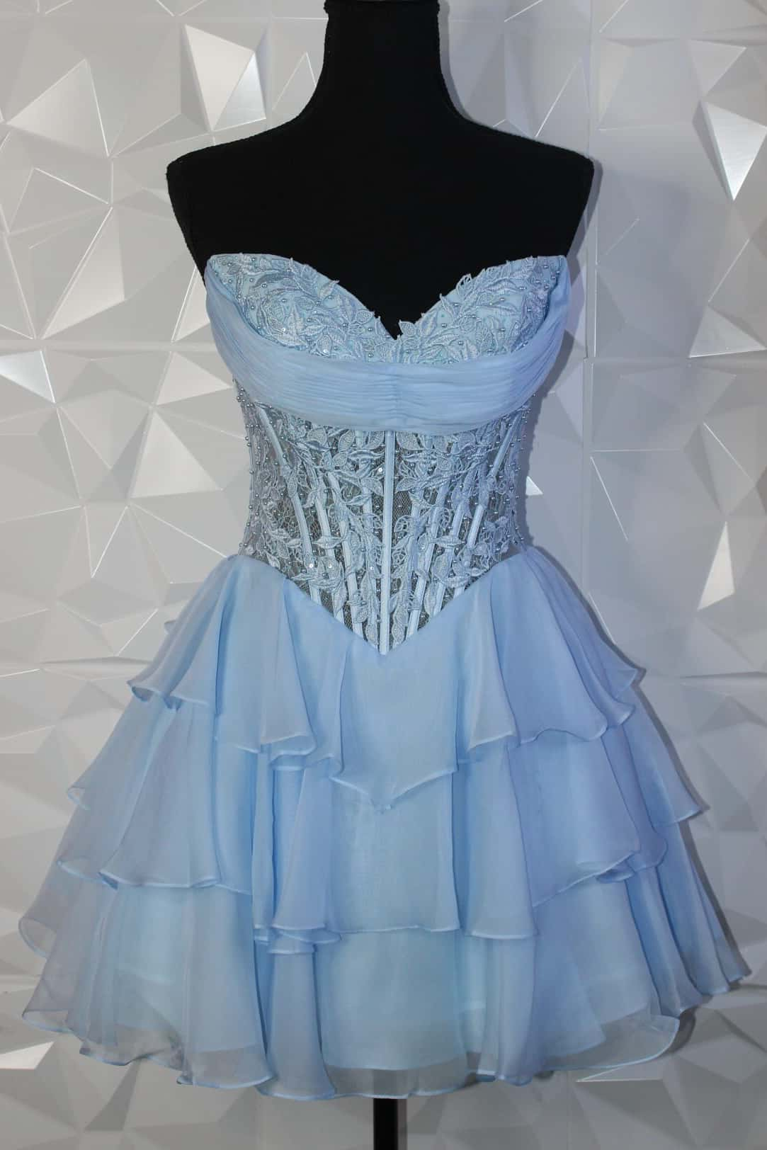 Strapless A-Line Empire-Waist V-Neck Layered Short Homecoming Dress