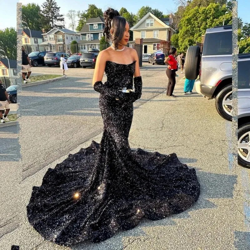 Sparkly Black Sequins Mermaid Prom Dress,Black Evening Dress cc1125