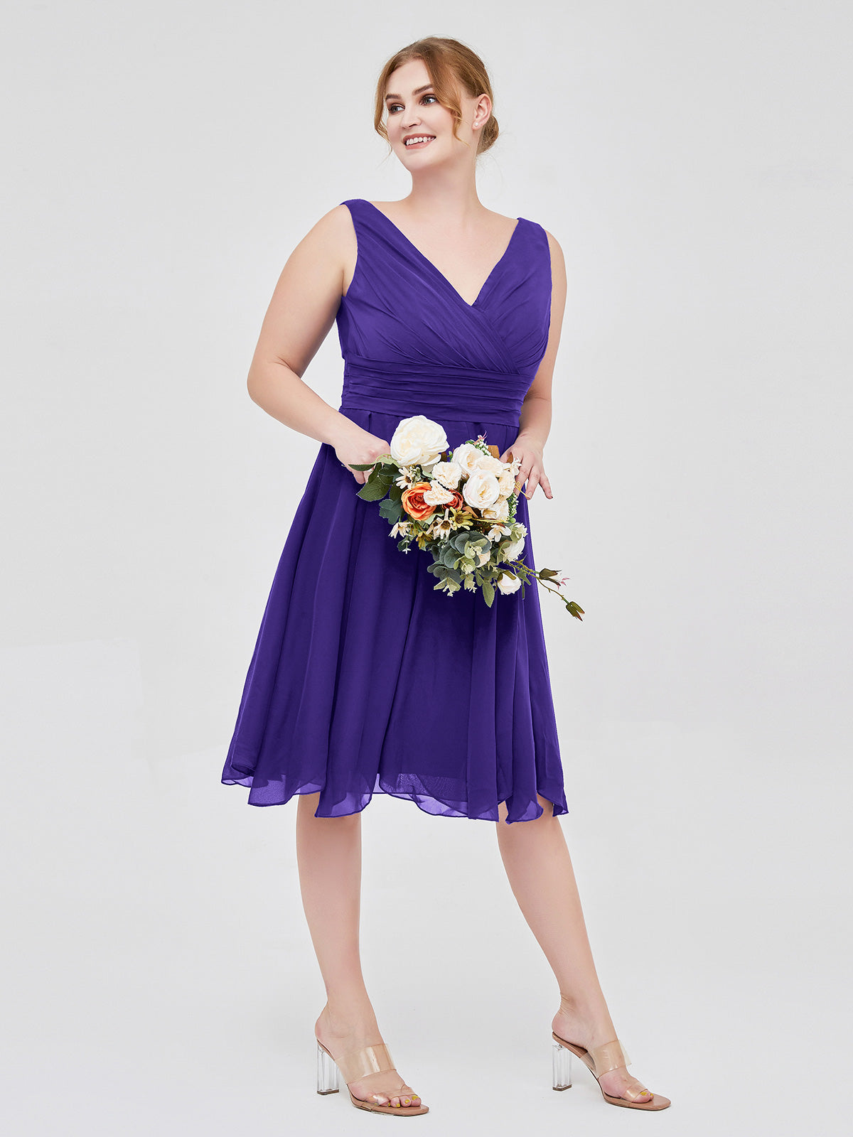 Short Chiffon Dress with V Neckline Regency