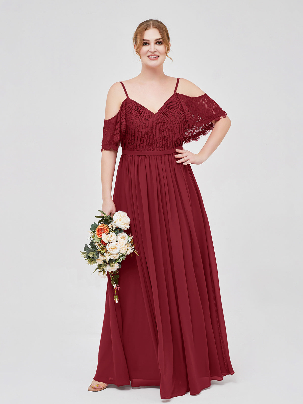 Spaghetti Strap Lace and Chiffon Dress Burgundy