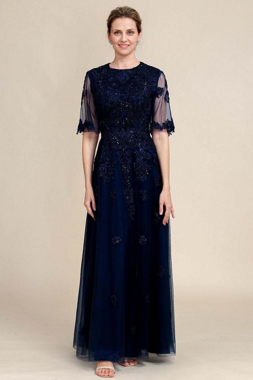 A Line Beading Sparkly Mother Of Bride Dress with Appliques
