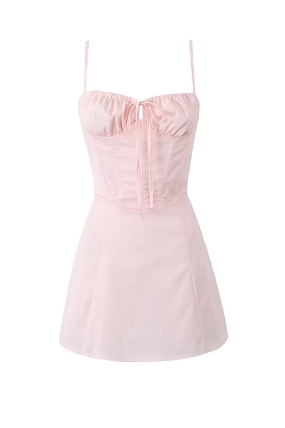 French-style pure and alluring strapless ruched waist slimming slip dress with fishtail straps for petite figures 11347