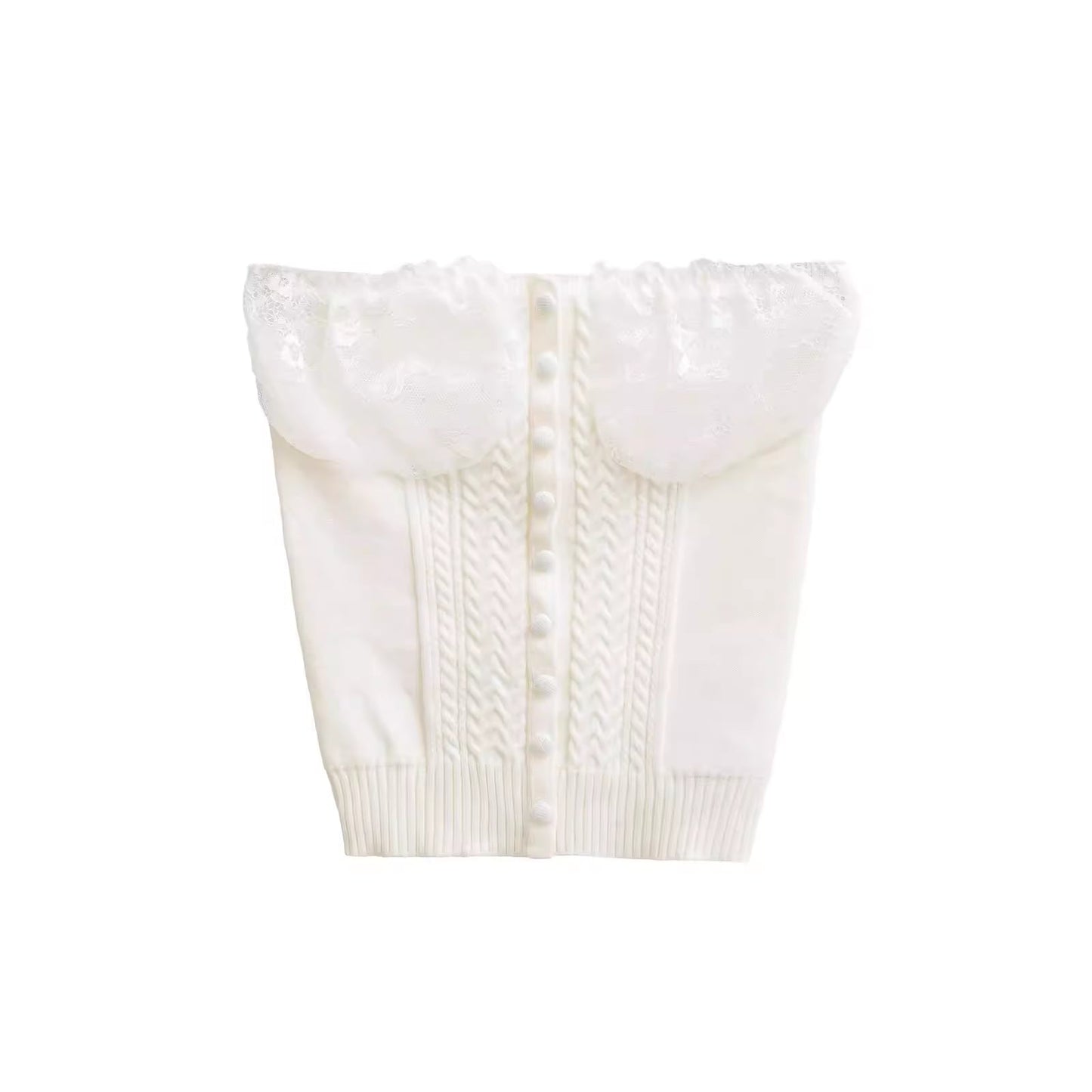 Lace-trimmed knitted strapless top for women, perfect for spring, a pure and alluring inner layer. 11485