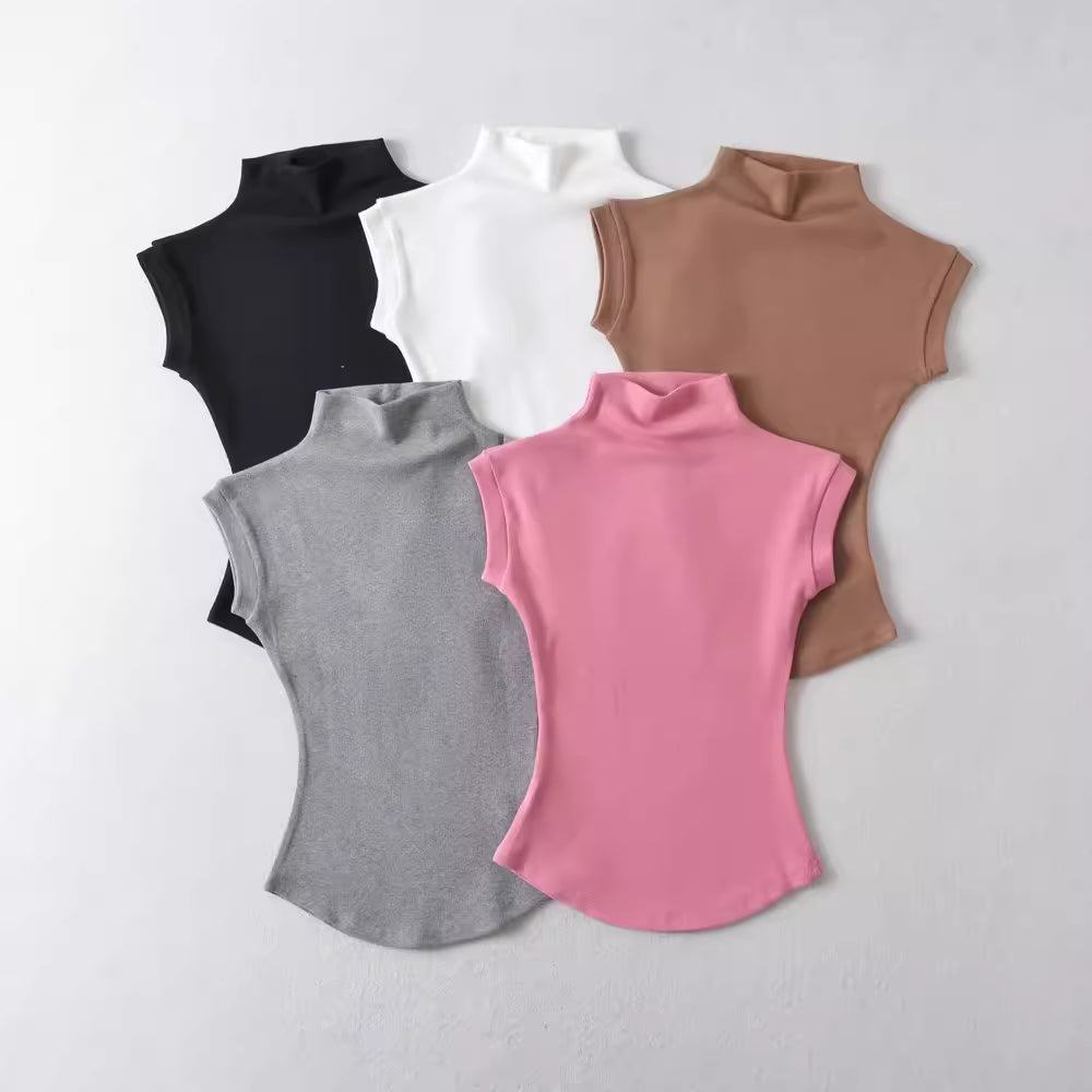 American niche design, sexy and alluring style, high-neck, ant-waist vest, women's fashion base layer top 11440