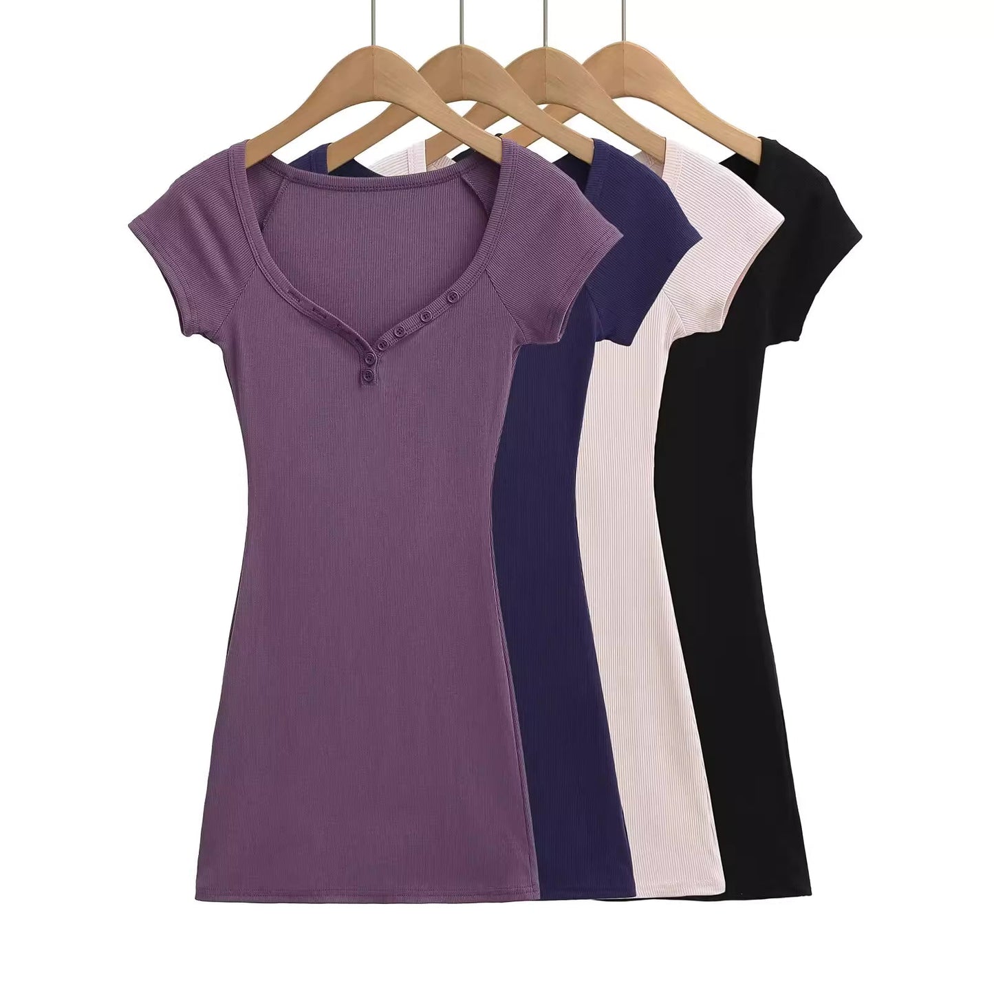 Sweetheart neckline slimming short-sleeved bodycon dress for women, summer pure and sexy hot girl, figure-flattering short skirt 11434