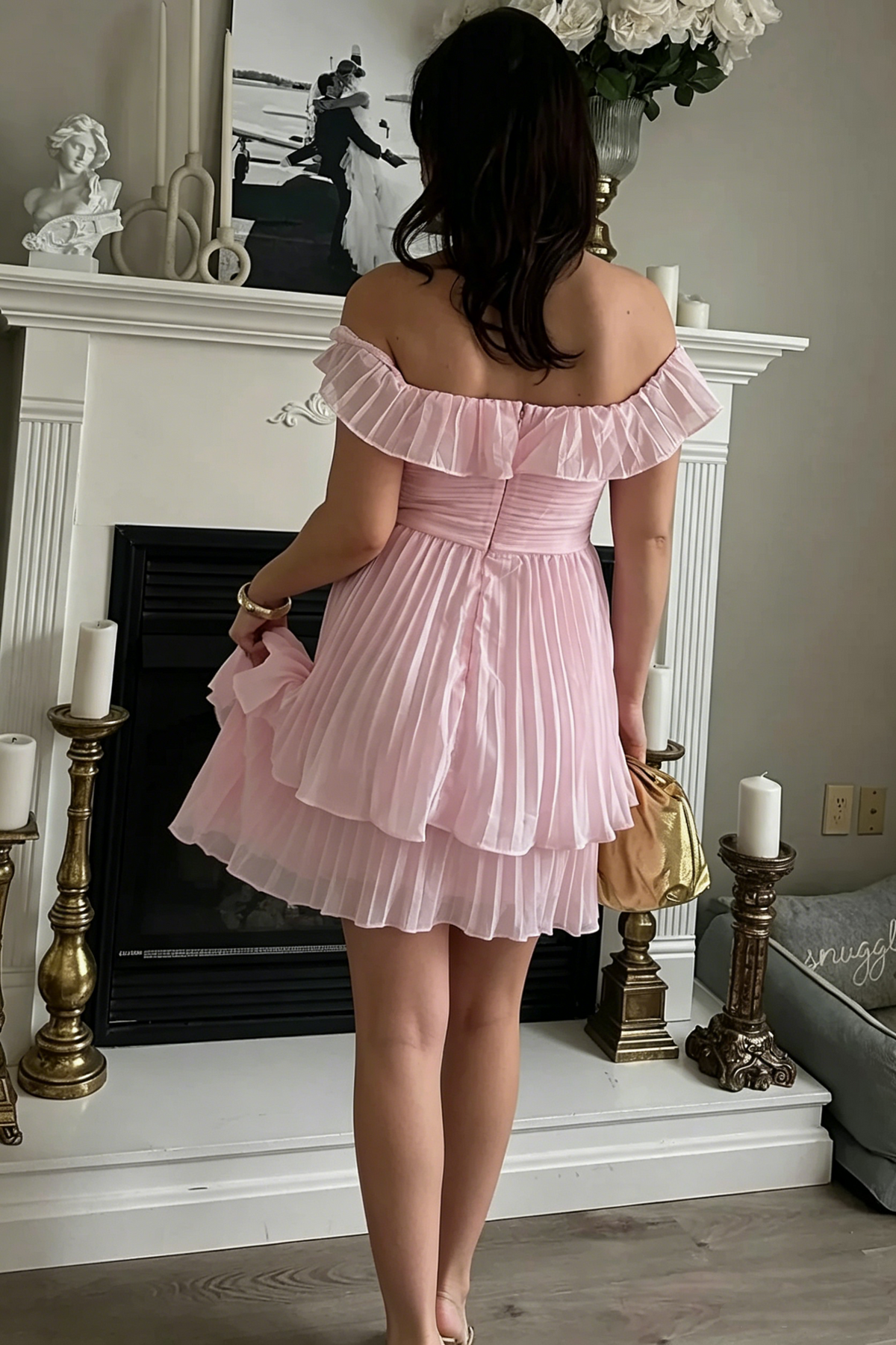 Off-Shoulder A-Line Chiffon Ruffles Empire-Waist Short Homecoming Dress