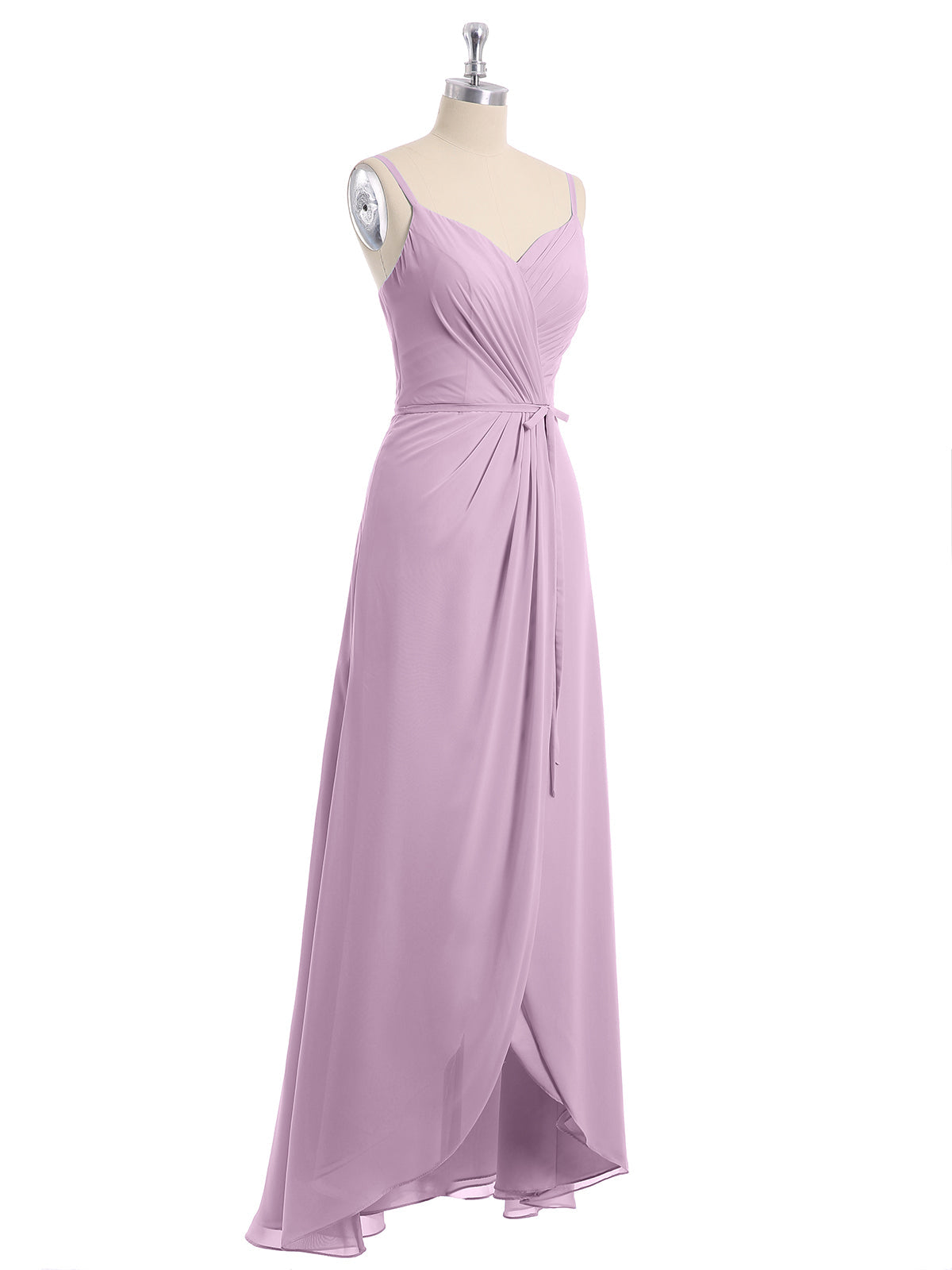 Spaghetti Strap High Low Chiffon Dresses with Bow-Wisteria