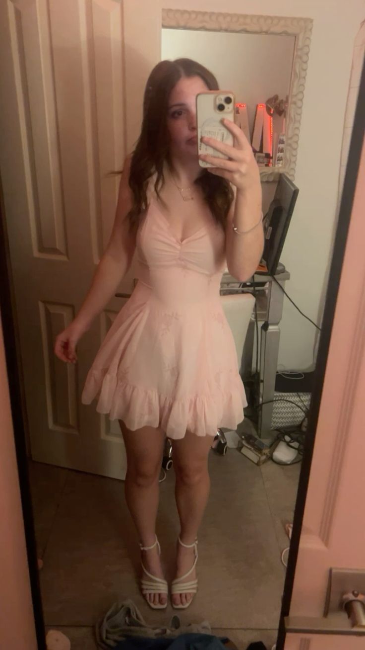 Sweet Pink V-neck Ruffled Waist Chiffon A-line 17th Birthday Homecoming Dress cc4514