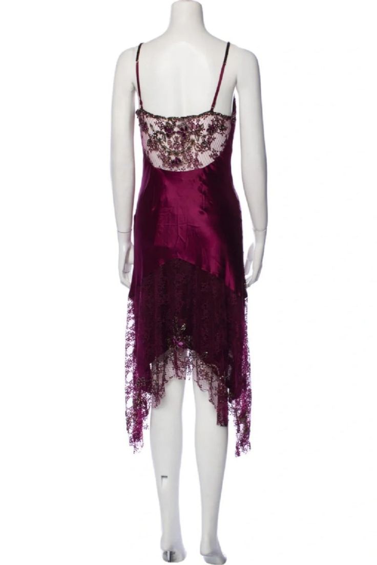 Vintage Plum Spaghetti Strap V-Neck Beaded Lace Satin Prom Dress Evening Dress cc5420