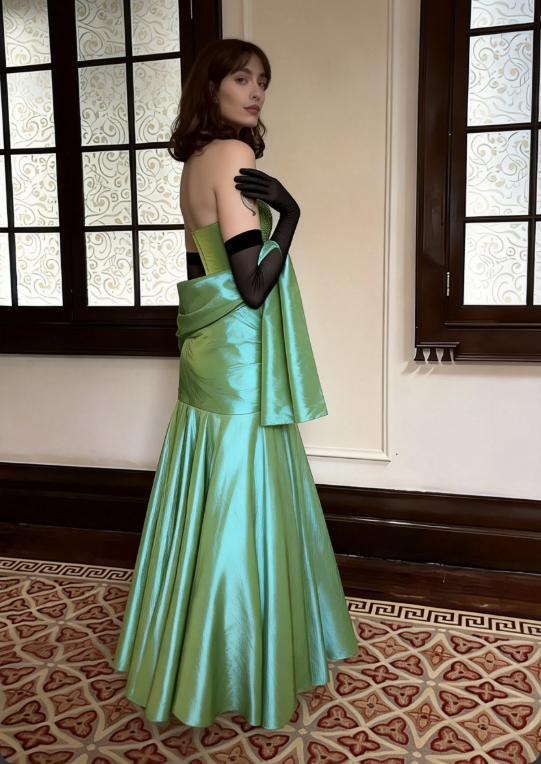 Elegant Mint Green Strapless A-Line Embroidered Satin Long Prom Dress Evening Dress cc5451