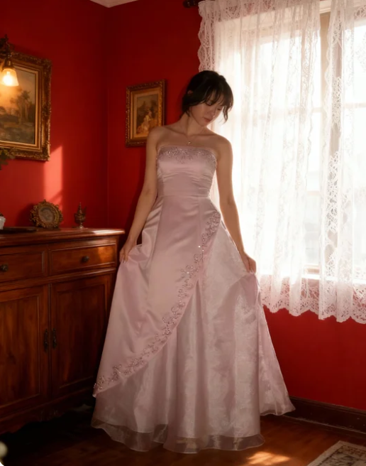Sweet Princess Pink Strapless A-Line Embroidered Satin Long Prom Dress Evening Dress cc5479