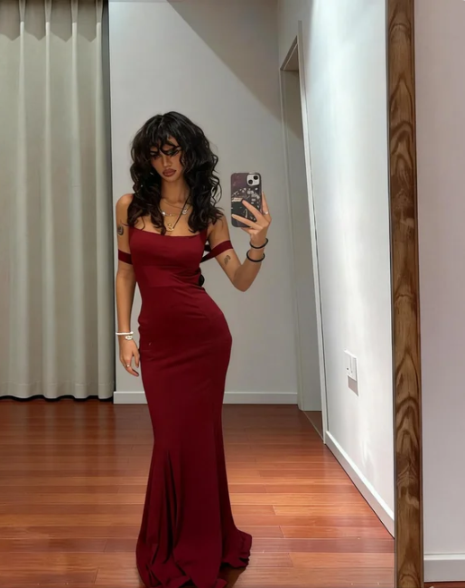 Sexy Burgundy Mermaid Satin Long Prom Dress Evening Dress cc5509