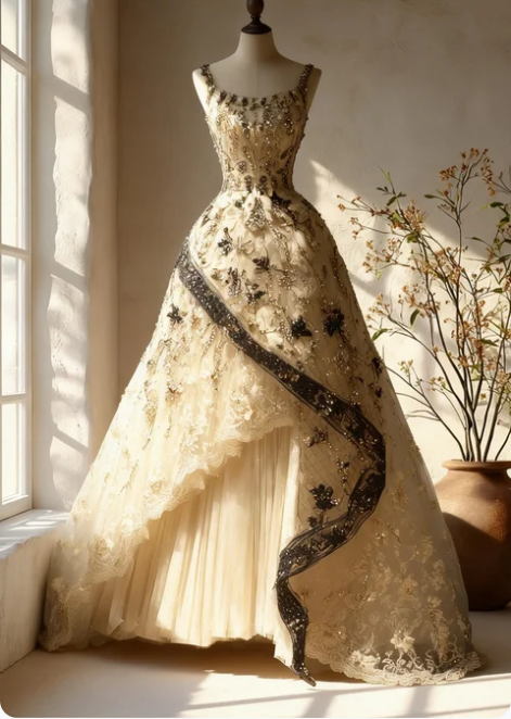 Vintage Palace Style Off-White Spaghetti Strap Square Neck Embroidered Lace Tulle Long Prom Dress Evening Dress cc5533
