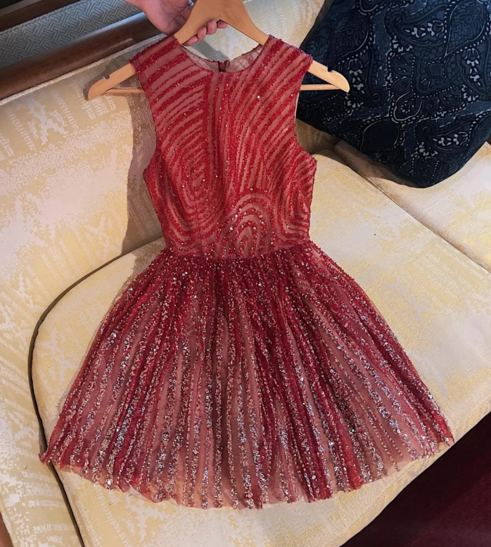 Vintage Red Sequin Sleeveless A Line Homecoming Dress Short Party Dress cc3140