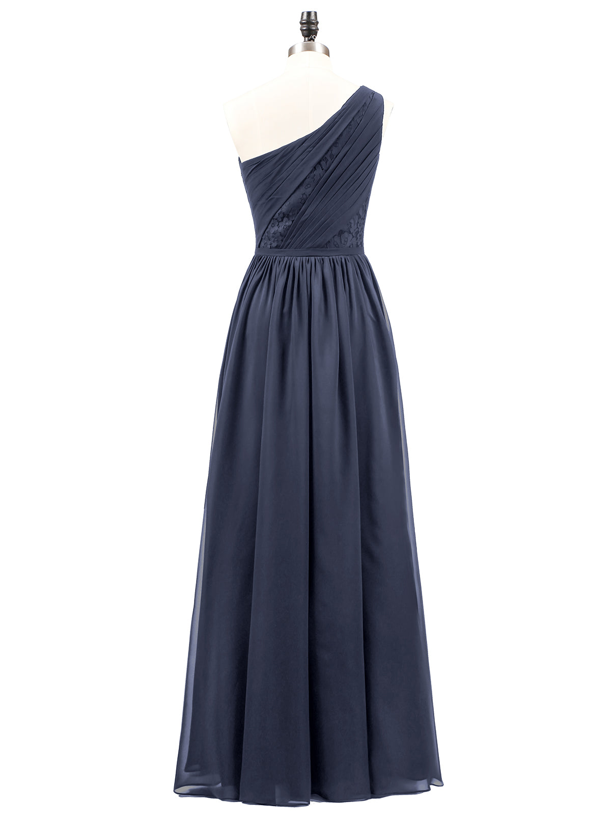 One Shoulder Chiffon and Lace Bridesmaid Dress-Dark Navy