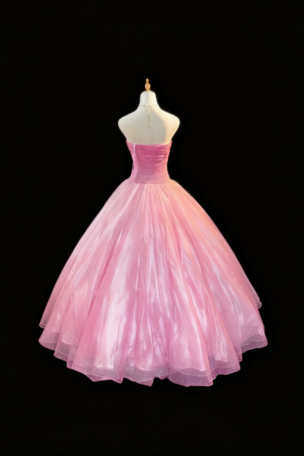 girlhomeshops-Pink Gradient Strapless Long Sleeve Less Organza Gown gh5822
