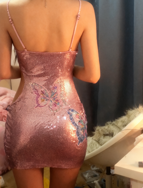 Gorgeous Dreamy Pink Halter Neck Butterfly Sequin Embroidery Slim Birthday Party Homecoming Dress cc4421