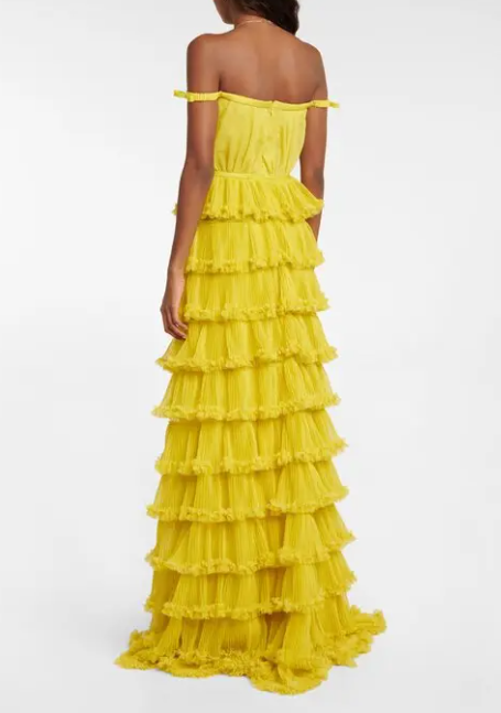 Blue/Yellow Off Shoulder A-Line Tiered Long Chiffon Ball Gown Elegant Ruffle Floor Length Prom Dress Evening Gown Wedding Party Dress gh3656
