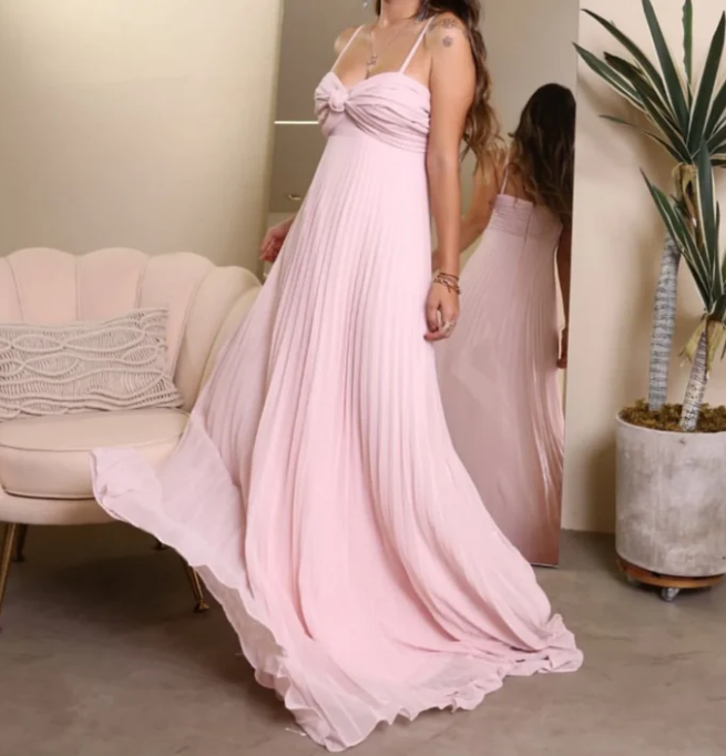 Elegant Pink Sweetheart Prom Dress A-Line Evening Gown Chiffon Pleated Party Dress Long Formal Dress HZ1024