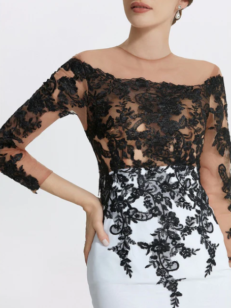 Elegant Applique Mermaid Mother of Bride Dress Jewel Neck Evening Gown Long Formal Dress HZ1024