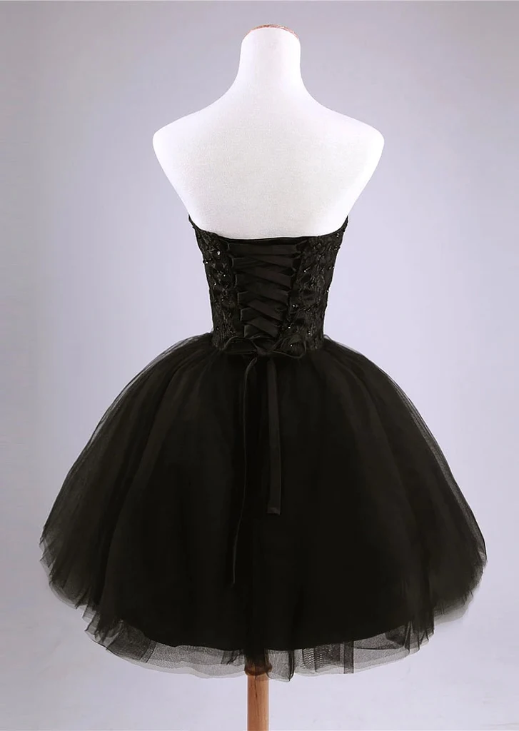 Beautiful Black Short Lace And Tulle Homecoming Dress, Sweetheart Short Prom Dress gh159