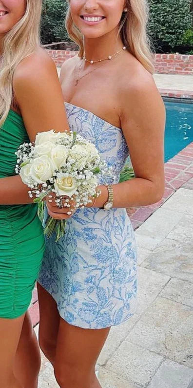 Cute Blue Strapless Sheath Short Party Dress Cocktail Dress Homecoming Dress HZ1024