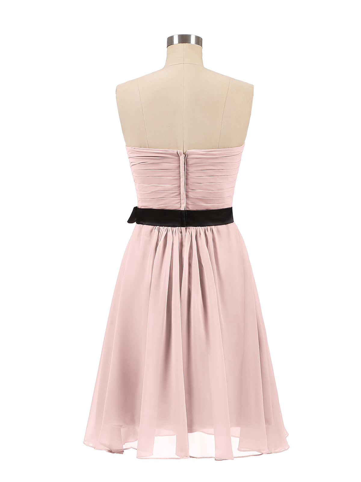 Sweetheart Neck Short Dress with Black Sash-Dusty Rose