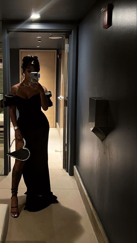 Gorgeous Mermaid Off The Shoulder Black Girl Black Satin 21st Birthday Dress Prom Dress Graduation Dresses D2590