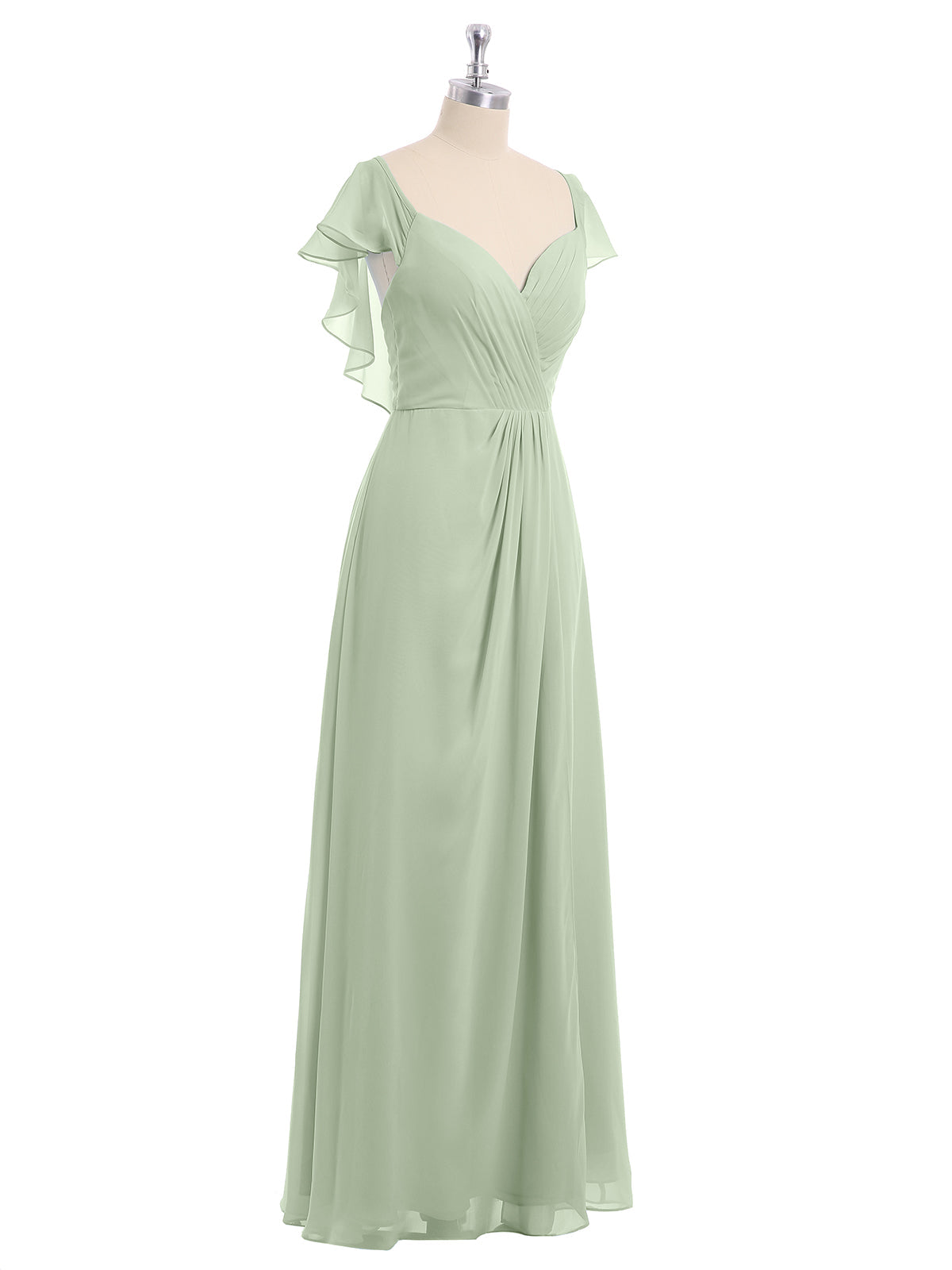 Cap Sleeves Chiffon Bridesmaid Dresses with Slit Dusty Sage Plus Size
