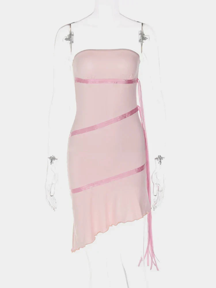 Chic Pink Off Shoulder Sleeveless Mini Birthday Party Dress Homecoming Dress HZ1024
