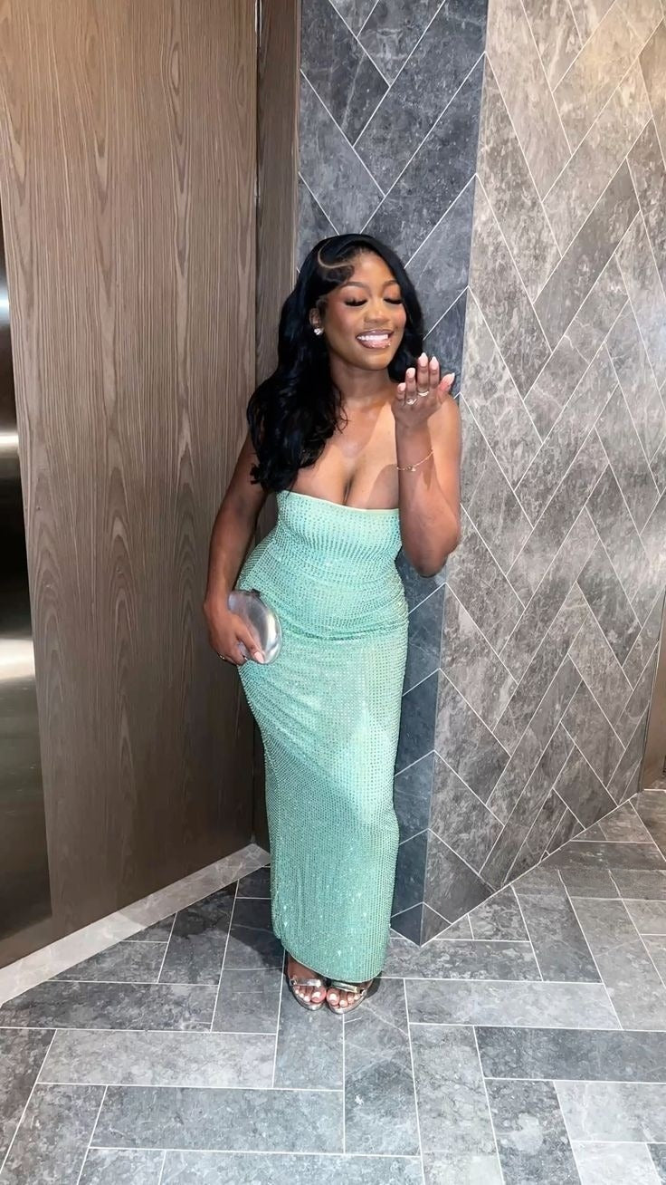 Green Strapless Mermaid Sequined Ankle-Length Ball Gown Evening Dress HZ1024