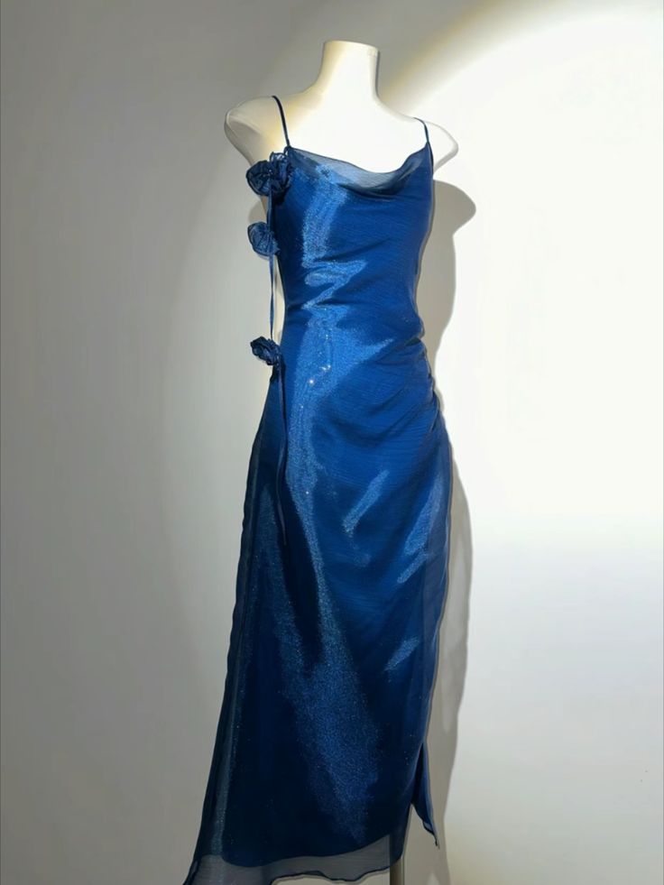 Vintage Blue Strap Mermaid Formal Prom Dress Evening Gown HZ1024