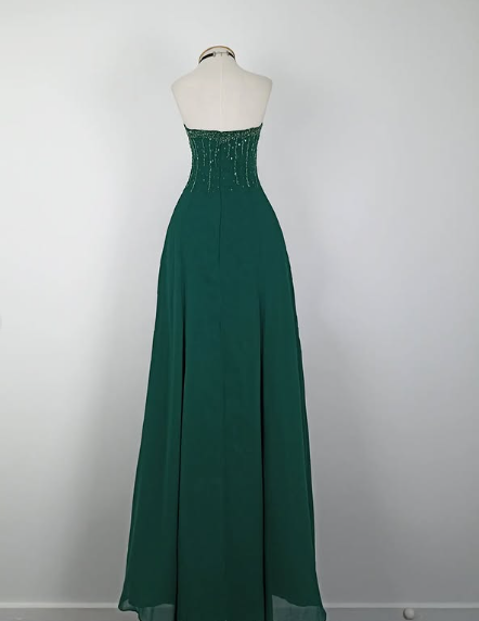 Vintage Green A-line Strapless Sequined Sleeveless Long Prom Dress Evening Dress HZ1024