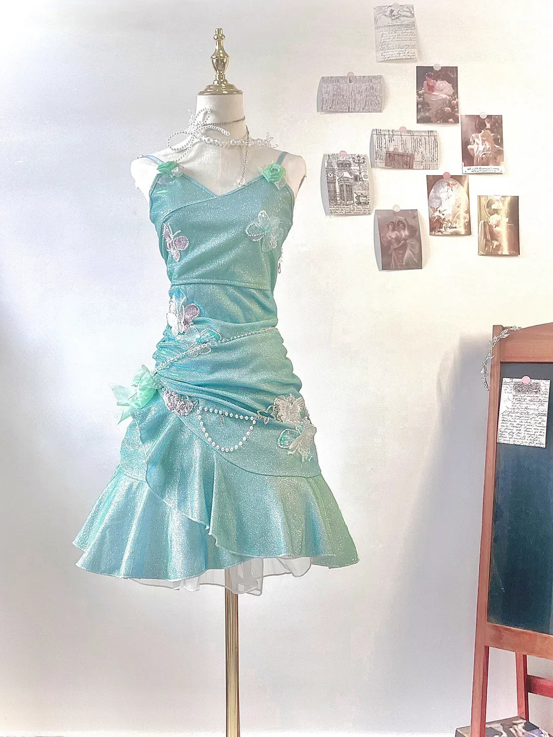 Fashion Mint Green Sparkling Sequin Spaghetti Strap Ruffled Hem Short 16th Birthday Party Dress Homecoming Dress HZ0319