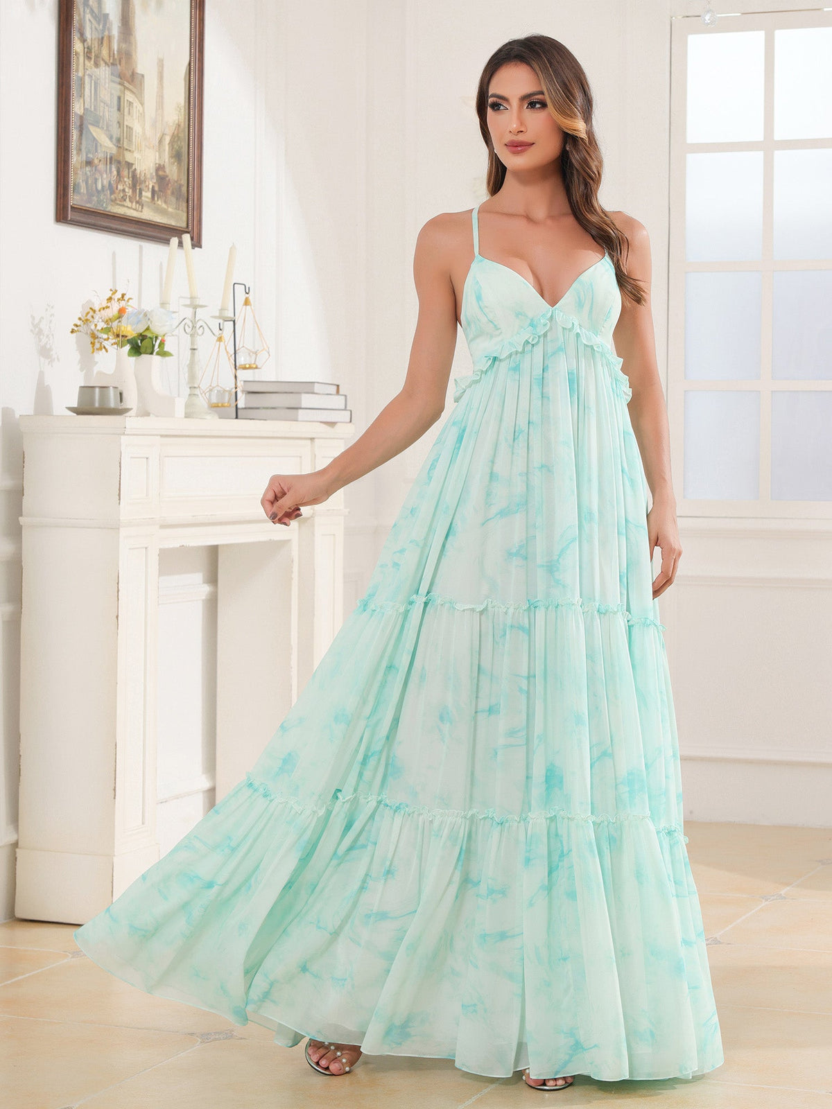 Empire Chiffon Tiered Skirt Max Bohemian Dresses Minty Cloud