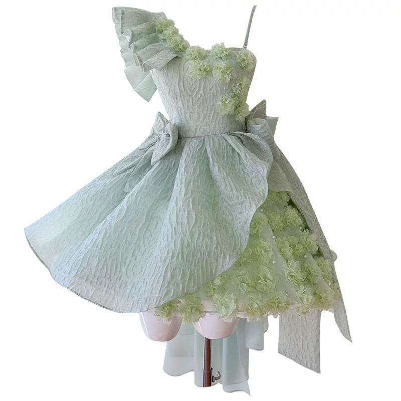 Cute Ball Gown Straps Lace Flowers Short Summer 18th Birthday Dresses Hoco Dress Mini 21st Birthday Outfit Cocktail Dresses W958