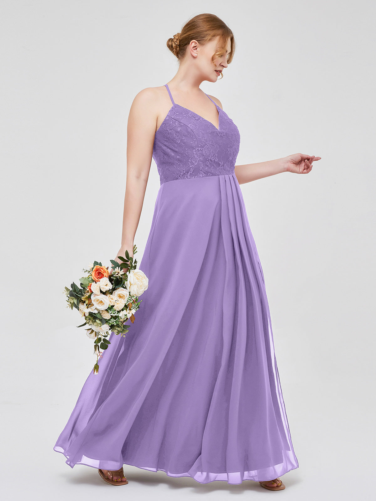 Lace Bodice Chiffon Skirt Dresses with Slit Tahiti